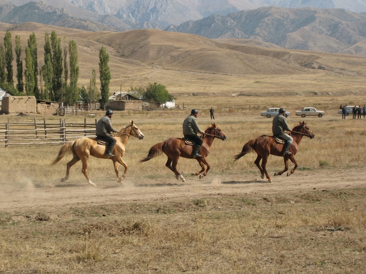 An at chabysh in the valleys: Akyels and part-breds on the first kilometres of a 25 km race.
